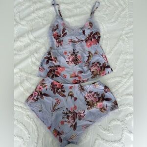 Victoria's Secret Floral Satin Pajama Set - Pink and Purple